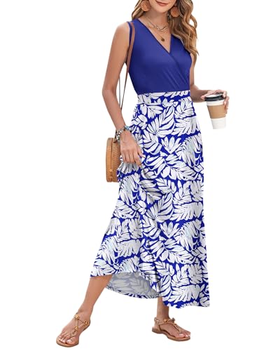 Image of AUSELILY Womens Maxi Dress Summer Sleeveless Wrap Long Dresses with Pockets | V-Neck Wrap Sleeveless Sundress, fits formal, casual, beach, vacation & daily wear