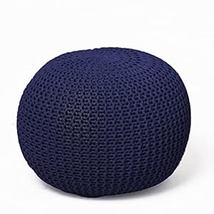 Urban Lifestyle Round Knit Pouf – Hand Woven Cotton, Navy