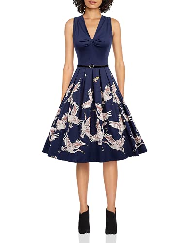 Tea Length Dresses for Women Vintage Classy Floral Sleeveless Party Picnic Cocktail Dress, Size M Floral-2