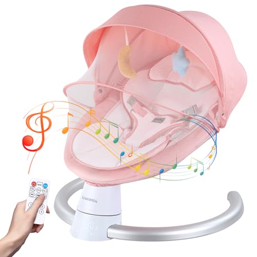 Image of Baby Swing for Infants, Portable Electric Baby Rocker Bluetooth Support with 5 Swing Speed 10 Lullabies, Remote Control/Touch Panel - Infant Swing for Indoor and Outdoor Use, Pink