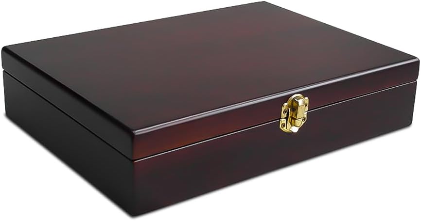 Wooden Storage Box with Hinged Lid and Front Clasp for Craft Gifts storage box - 10.79" x 7.8" x 2.4" - Rosewood color