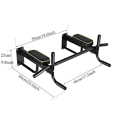 Wall Mounted Pull Up Bar and Dip Station, Heavy Duty Fitness Equipment Chin-up Bar for Indoor Home Gym Workout, Support to 440lbs