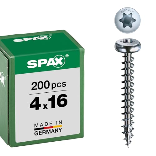 SPAX Universalschraube, 4,0 x 16 mm, 200 Stück, T-STAR plus, Halbrundkopf, Vollgewinde, 4CUT, WIROX...