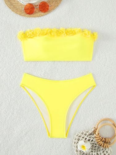 Milumia Women's 2 Piece Swimsuit Floral Appliques Bandeau Vacation Swimwear3
