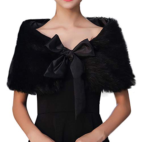 ITODA Châle en Fausse Fourrure Hiver Femme Mariée Demoiselle d'honneur Cape Mariage Wrap Mariée Châle Mariage Écharpe Chaude Étole pour Robe De Fête De...