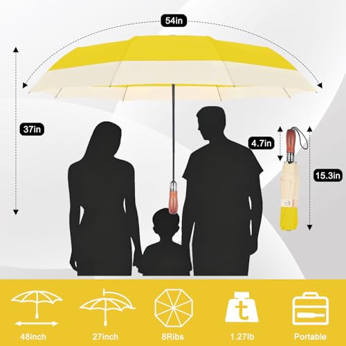 Parapluie de golf coupe-vent solide compact jaune pour grands vents - 2