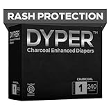 DYPER - Charcoal Enhanced Day & Overnight Disposable Baby Diapers - Made with Plant-Based* & Honest Ingredients, Hypoallergenic for Sensitive Skin - Size 1, (240 Count)