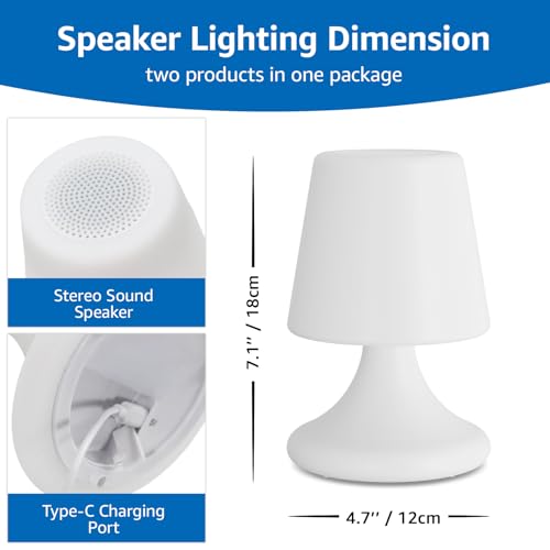 Image of uuffoo 2 Pack Shower Lamp Cordless LED Table Lamp with Speaker Patio Outdoor Speaker with Lights RGB IP44 for Patio Pool Party Balcony Bathroom (Waterproof, Rechargeable)