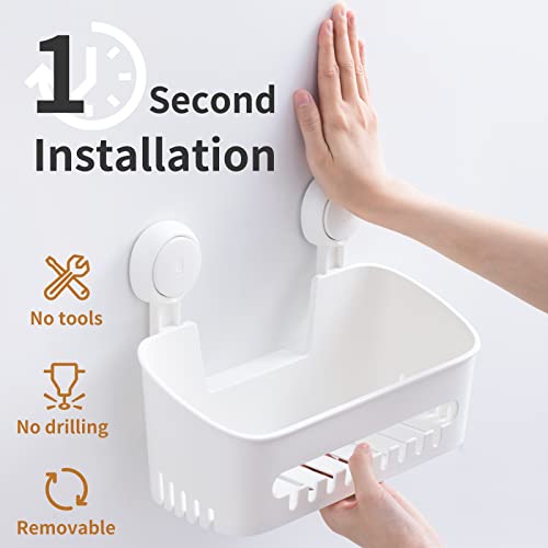 Shower-Suction-Cup-Shelf-Basket-One-Second-Installation-Removable-Powerful-Organizer-Max-Hold-22lbs-Suction-Bathroom-Caddy-Waterproof-Shower-Storage-White