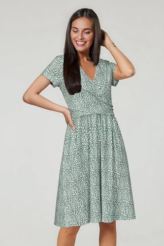 Image of OUGES Maternity Nursing Dress Breastfeeding Short Sleeve V Neck Casual Pregnancy Clothes with Pockets