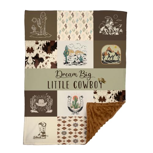 Image of Western Baby Blanket, Cowboy Minky Blankets for Boys Girls, Nursery Room Decor, Soft Warm Lightweight Nursery Bed Blanket for Newborn Toddlers Son Daughter, Double Layer Dotted Backing