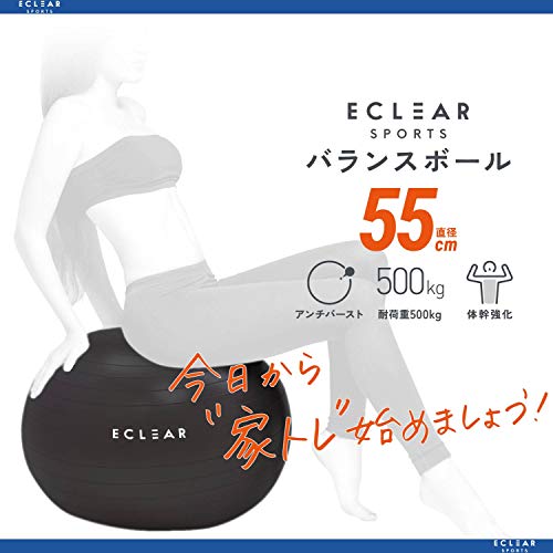 エレコム バランスボール 55cm フィットネス 空気入れ付き 耐荷重500kg ブラック HCF-BB55BK 2枚目