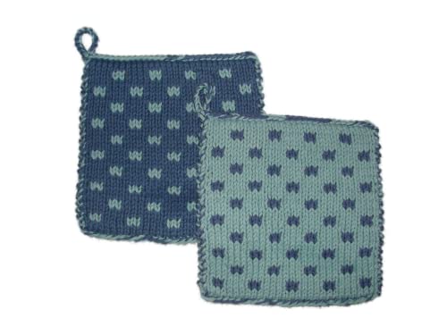 Topflappen blau in blau, gestrickt, anschmiegsam und gut isolierend