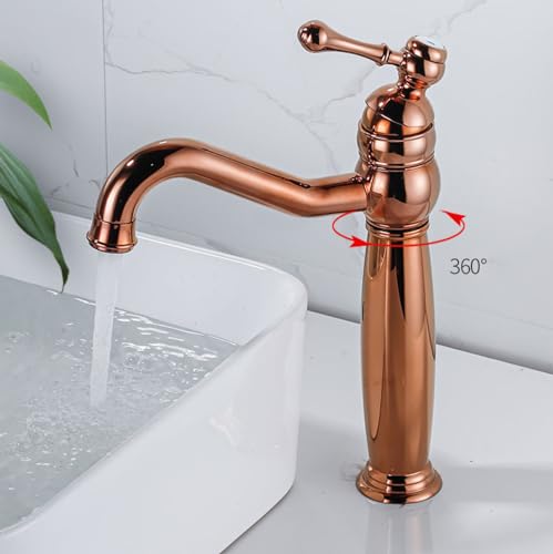 Robinet salle de bain rose rétro pivotant à 360° au design surélevé