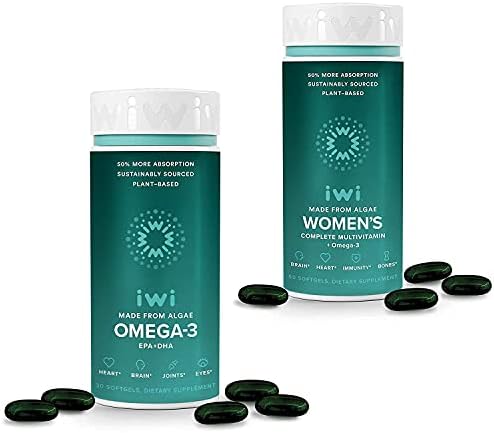 Iwi Omega 3 and Women's Vegan Supplement & Multivitamin Bundle Pack - Omega 3, 6, 7, 9 and EPA + DHA, Essential Vitamins, Minerals, Amino Acids and Antioxidants