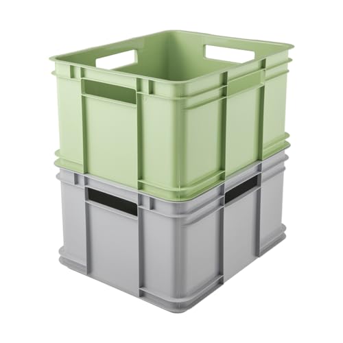 keeeper Transportbox mit Tragegriffen, Euro-Box XL, 28 l, 43 x 35 x 24 cm, Bruno Eco Line, Grau (Eco Stone Grey)