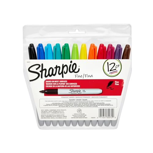 Image of Sharpie Permanent Markers, Fine Point, Assorted Colors, 12 Count - School, Office, Arts & Crafts, Desk Supplies
