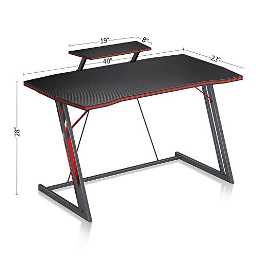 Desino Gaming Desk 40 Inch Pc Computer Desk, Home Office Desk Gaming Table Z Shaped Gamer Workstation With Cup Holder And Headphone Hook, Black #TOP2