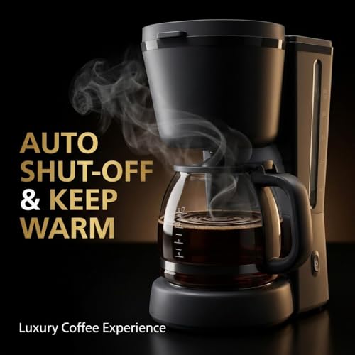 Image of Drumstone (𝐒𝐩𝐞𝐜𝐢𝐚𝐥 𝟏𝟓 𝐘𝐞𝐚𝐫𝐬 𝐖𝐚𝐫𝐫𝐚𝐧𝐭𝐲 1.2 Liter Drip Coffee Maker with Glass Carafe, 10 Cup Coffee Machine, Auto Shut-Off and Keep Warm Function