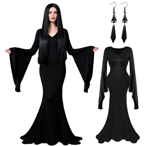 Raveparty Gothic Vampir Hexen Kostüm, Mittelalter Kleid für Damen, Halloween Cosplay Karneval (Style A, L)