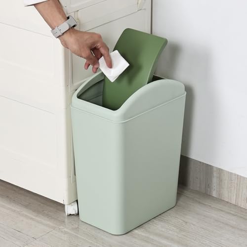Image of 4.2 Gallon Plastic Trash Can with Swing Top Lid, Compact Slim Waste Bin for Under Desk, Office, Bedroom, Dorm Room(Green)
