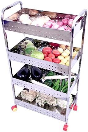 Cosmos Stainless Steel 4 Tier Slim Kitchen Organizer Trolley with Anti ...
