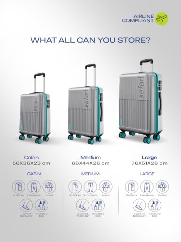 Image of Safari Astra Neo 8 Wheels Set of 3 (Cabin + Medium+Large) Trolley Bags, Hard Case Polycarbonate, 360 Degree Wheeling Luggage for Men & Women,Trolley Bags for Travel, Silver