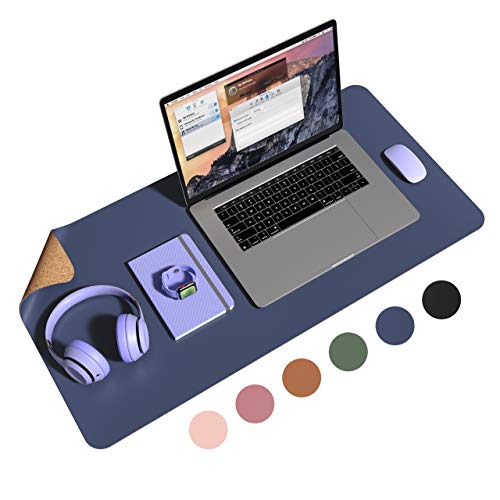 YASGi Schreibtischunterlage, Mauspad aus Naturkork und Leder, 80x40cm Rutschfeste Schreibunterlage, Abwischbar Doppelseitige Schreibtischauflage für Büro und Zuhause (Dunkelblaue) Cover