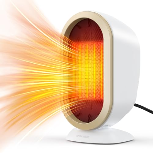 Calefactor Bajo Consumo, 1200W Mini Eléctrico Calentador de Ventilador, Cerámico de Rápido Calentamiento con Protección Contra Sobrecalentamiento e Inclinación Para Baño, Oficina, Hogar, Dormitorio