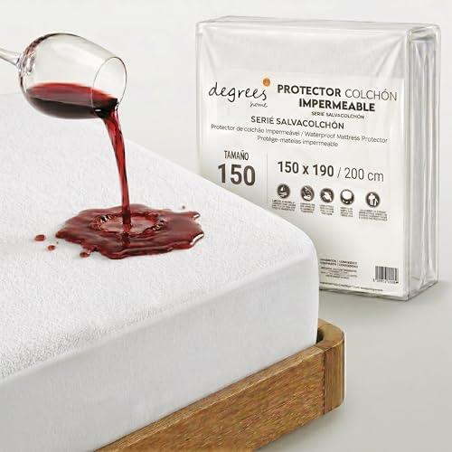 Degrees Home – Protector de Colchón Impermeable y Transpirable con Banda Ajustable (150x190/200) – Antiácaros, Lavable y Certificado Oeko Tex – Cubre Colchón Ajustable hasta 32 cm