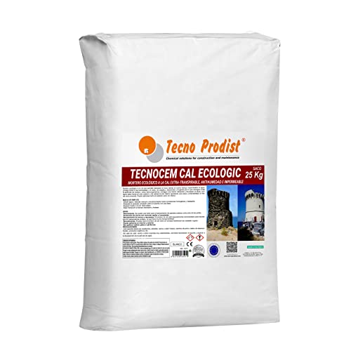 TECNOCEM CAL ECOLOGIC de Tecno Prodist (SACO 25 Kg) Mortero a la cal ecológico, Extratranspirable, antihumedad, impermeable, para enlucidos y revocos, fácil aplicación, color Blanco