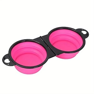 Collapsible Dog Bowls, Portable Travel Pet Feeder Bowl, 2 in 1 Expandable Silicone Pet Food & Water Double Bowl, Cat Feeder Dish with Carabiner for Walking, Traveling, Hiking, Camping, (Pink) Collapsible Dog Bowls, Portable Travel Pet Feeder Bowl, 2 in 1 Expandable Silicone Pet Food & Water Double Bowl, Cat Feeder Dish with Carabiner for Walking, Traveling, Hiking, Camping, (Pink)