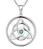 YL Celtic Knot Necklace Sterling Silver Created Emerald Love Knot Pendant Trinity Knot Jewelry