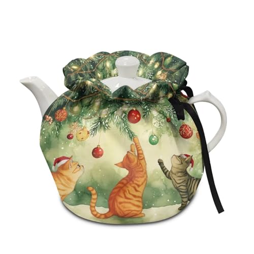 Freewander Christmas Cat Cover of Teapot Kettle Dust Cover Teapot Warmer Cover Christmas Insulated Breakfast Pot Cover Tea Cosy Cotton for Home Party Restaurant