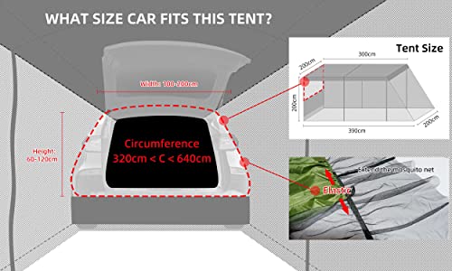 Car Awning Sun Shelter Tents Camping Truck Canopy, Portable SUV Tent Rooftop with Mosquito Net, Universal Tailgate Tent Outdoor for MPV, Trucks - Thumbnail 4