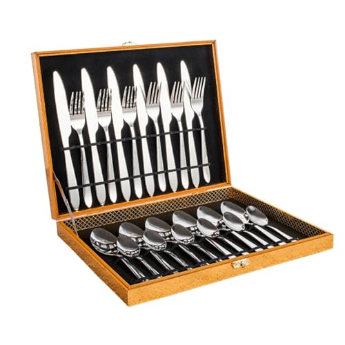 HEALLILY Stainless Steel Dinnerware Elegant Cutlery Accessories in Golden Wooden Packaging Heat Resistant for Weddings and Housewarming