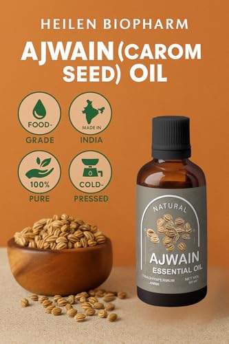 Image of Heilen Biopharm Ajwain Essential Oil (50 mL) | 100% Pure & Natural Edible | Food Grade Therapeutic Oil for Cooking, Digestion & Aroma | Cold Pressed Ajowain /Ajawain Oil