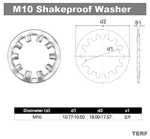 TERF® 30 Pcs Shake Proof Washer M10 Zinc Plated Steel Shakeproof Internal Tooth Star Lock Washers - Image 3