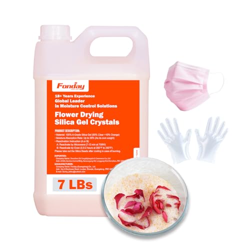 Fonday Silica Gel Flower Drying Crystals for Wedding Bouquet Preservation Color Indicating Reusable Bead Size Less Than 1mm (7LBS 3-in-1 with Gloves and Mask)