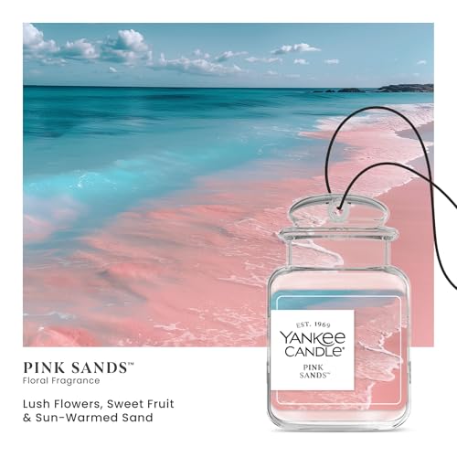 Image of Yankee Candle Car Jar Ultimate Hanging Air Freshener, Pink Sands, Up to 30 Days Odor Neutralization