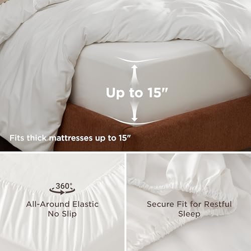 Image of Bedsure Duvet Cover with Fitted Sheet Full - Deep Pocket, Hotel Luxury Soft Double Brushed Bedding Set with Zipper Closure, Includes 1 Duvet Cover, 1 Fitted Sheet, 2 Pillow Shams, NO Comforter, White