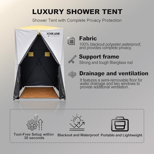Image of Luxury Pop Up Shower Tent,Tool-Free Setup Portable and Lightweight Privacy Tent with Blackout Coating,Waterproof & UV Resistant for Camping, Beach,Portable Bathroom 82 inch x 56 inch x 56 inch