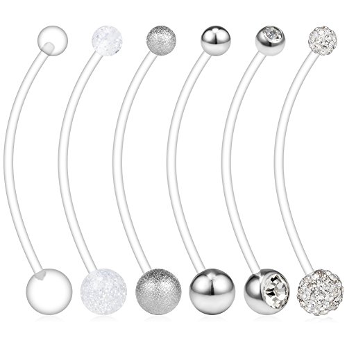Ruifan 6PCS Mix Style Pregnancy Sport Maternity Flexible Bioplast Belly Navel Button Ring Retainer 14G 1 1/2Inch (38mm)