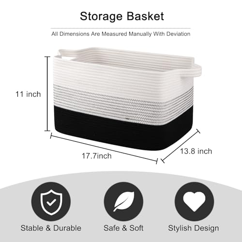 Image of OIAHOMY Blanket Basket, Rectangle Woven Baskets, Nursery Blanket Storage Living Room, Toy Storage With Handle, Large Baskets for Organizing-17.7 inchx13.8 inchx11 inch-Gradient Black