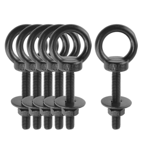 Image of Antrader Lifting Shoulder Eye Bolts,M6 Eye Bolt,M6 x 40mm,Black,6 Sets | Stainless Steel Eyebolts with Lock Nuts,Lock Washers,Flat Washers