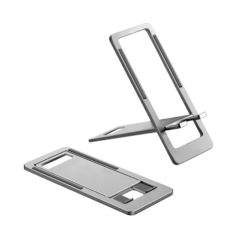 URBAN KINGS Cell Phone Stand, Foldable Aluminum Adjustable Phone Holder for Desk Portable Travel Holder Office Desk Accessories (Grey) (B0C6MHZN6H) Amazon Price History, Amazon Price Tracker