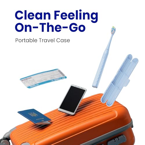 Image of 7AM2M Sonic Travel Electric Toothbrush for Adults & Kids, Travel Case&2 Brush Heads, Battery Powered Sonic Toothbrush, Compact Design for Daily /Travel Use-Blue