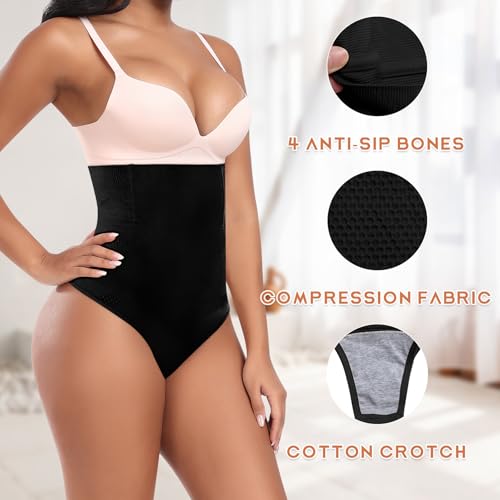 Image of Werena Tummy Control Thong Shapewear for Women High Waist Shaping Underwear Seamless Thongs Panties