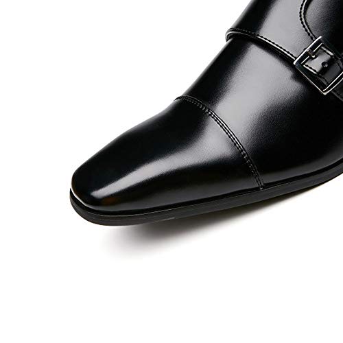 Shoes Dress Oxford for Men Slip On Monk Strap Square Cap Toe Leather Low Top Non Slip Anti-Slip Block Heel Walking3