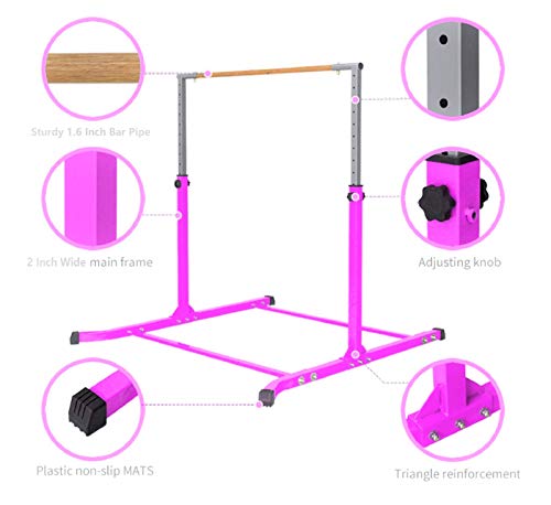 ProGymnastics, 5Ft, Athletic, Horizontal Bar, Adjustable, Kip Bars, Pink, Gymnastics, with Free Gloves, Gymnastics Bar, for Kids, Home, girls, gymnastics, monkey beam, balance set Adjustable
